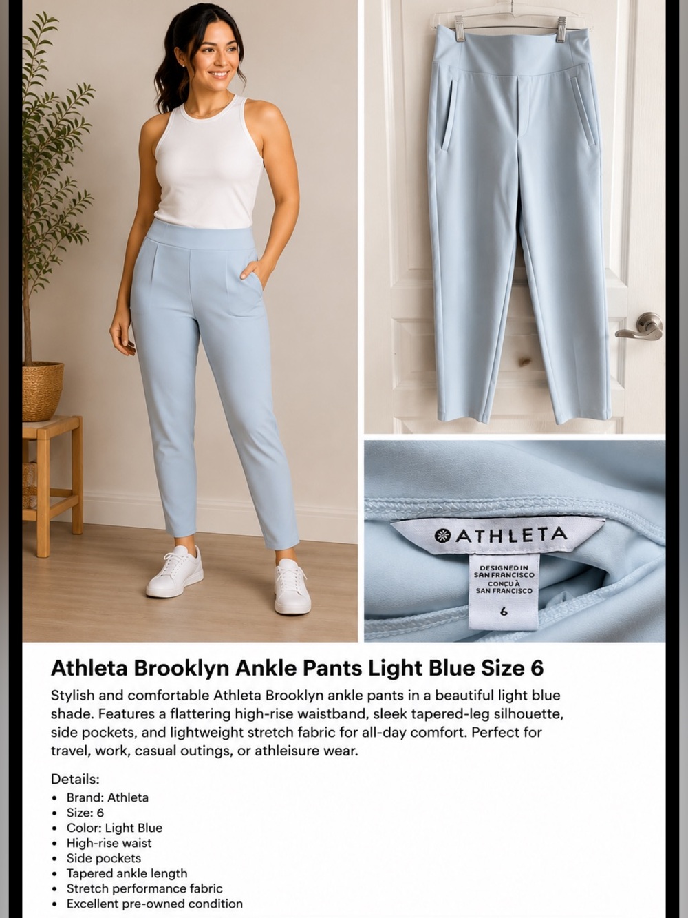 Athleta Brooklyn Ankle Pants Light Blue Size 6